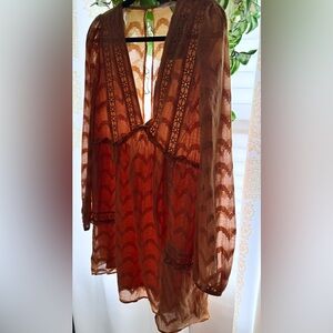 Elegant Sheer Brown Mini Dress